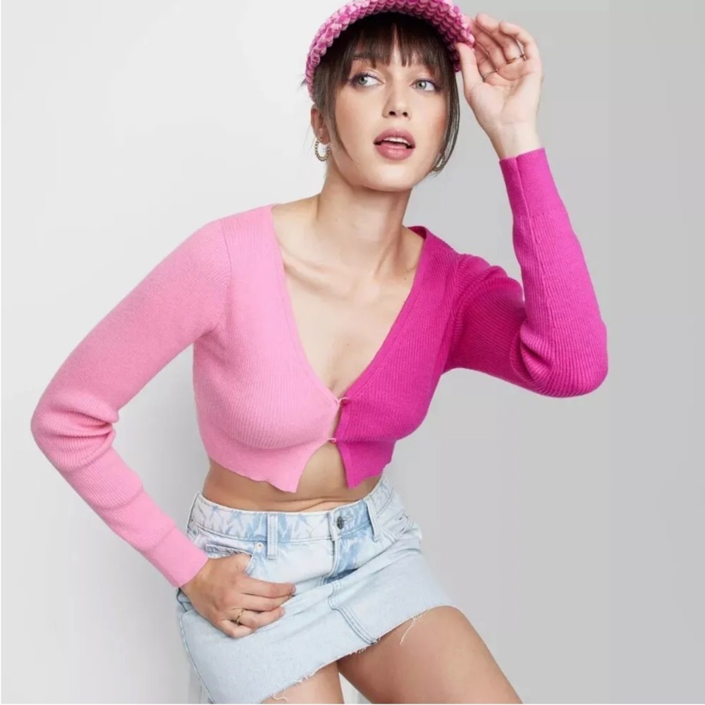Wild Fable Sweater Pink Size XXL Juniors Cropped Cardigan Color Block NWT
